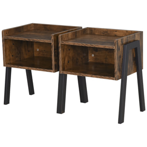 Tables de chevet style industriel - lot de 2 tables de nuit - meubles empilables - panneaux particules aspect vieux bois métal noir