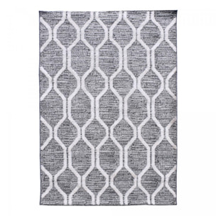 Tapis Turi en relief dessin géométrique, couleur gris et blanc