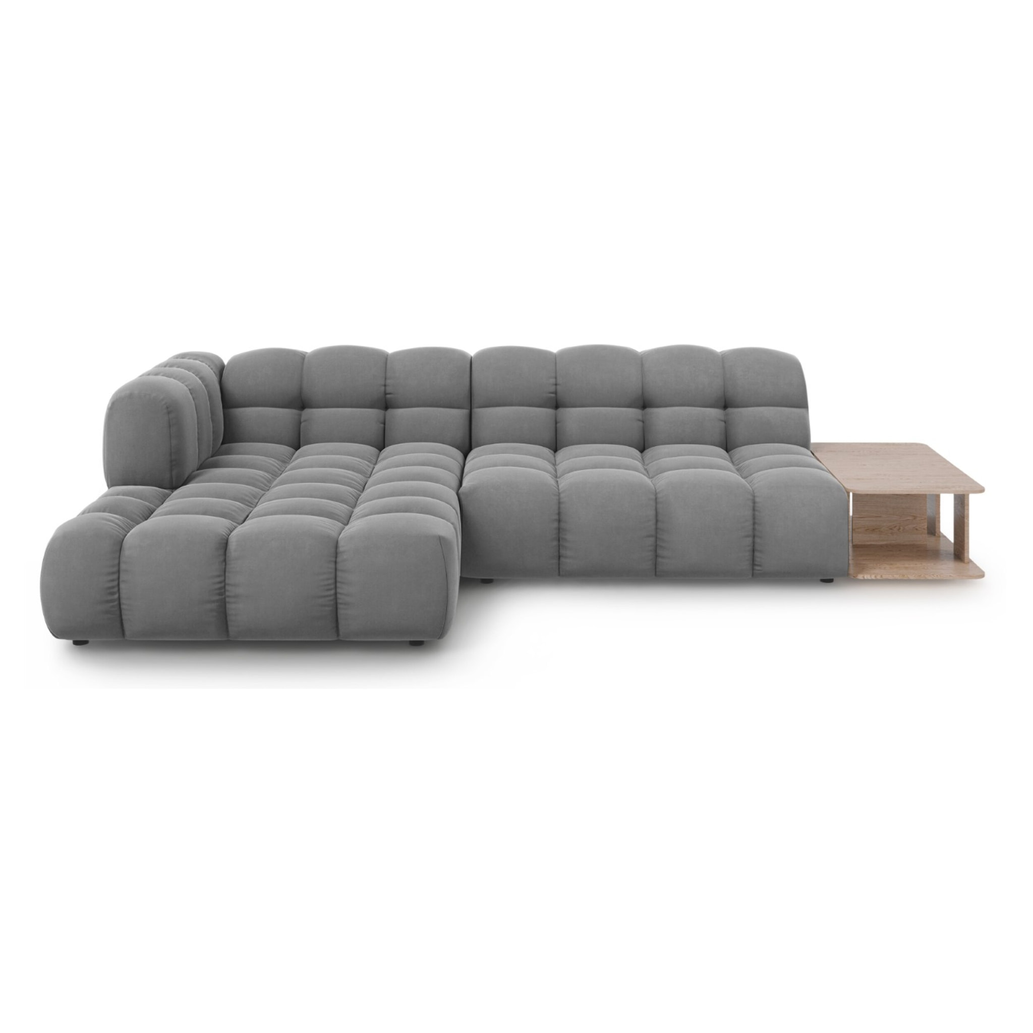 Canapé d'angle gauche modulable "Sky" 4 places en velours gris clair