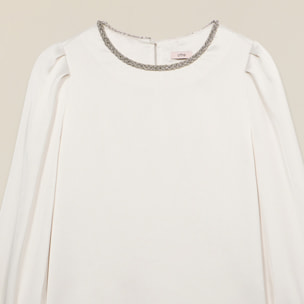 Oltre - Blusa de raso con detalle joya - Blanco