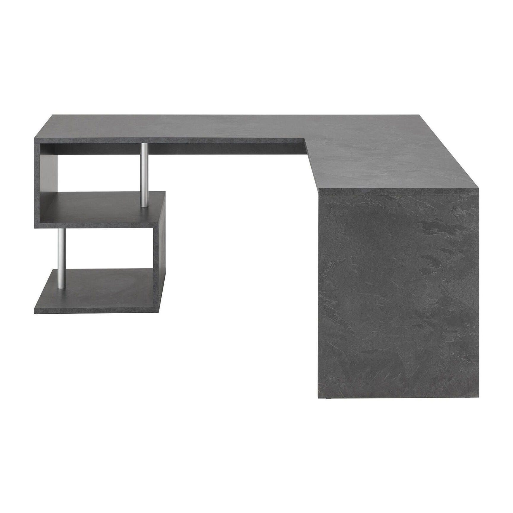 Scrivania ad angolo per ufficio con scaffale, Made in Italy, Tavolo da computer, Scrittoio per lavoro porta PC, cm 160x60h78, colore Grigio Cenere