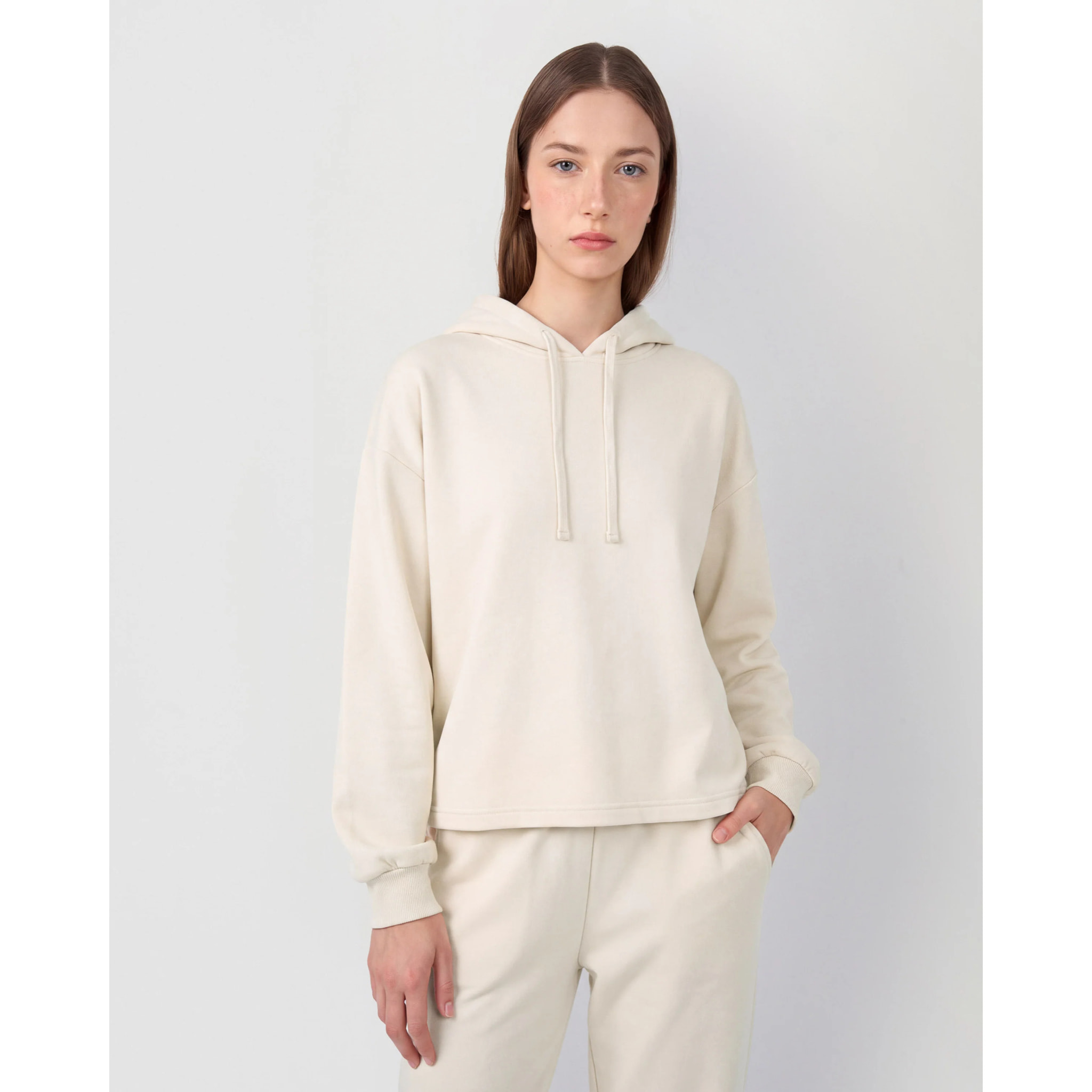 Felpa con cappuccio in stile modal da donna bianco naturale