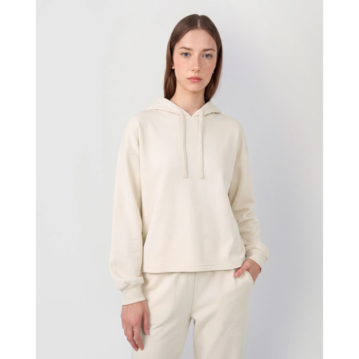 Felpa con cappuccio in stile modal da donna bianco naturale