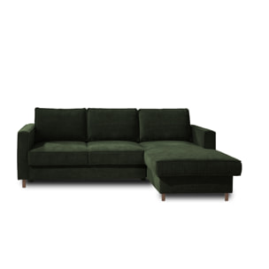 Jake - canapé d'angle droit - convertible avec coffre - 4 places - en velours côtelé - Vert