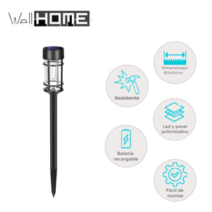 Well Home Luz Solar de Jardín con LED Blanco Cálido y Panel Policristalino Ø6x50cm