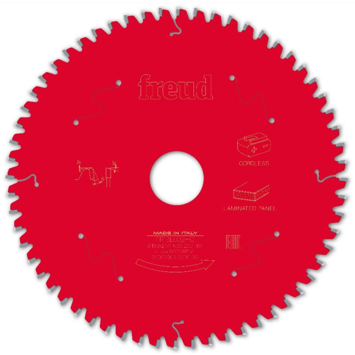 Lame pour scie circulaire portative sans fil FREUD - Ø190 2,1/1,4 AL30 Z60 BA -5° - F03FS10077 -FR13L002HC
