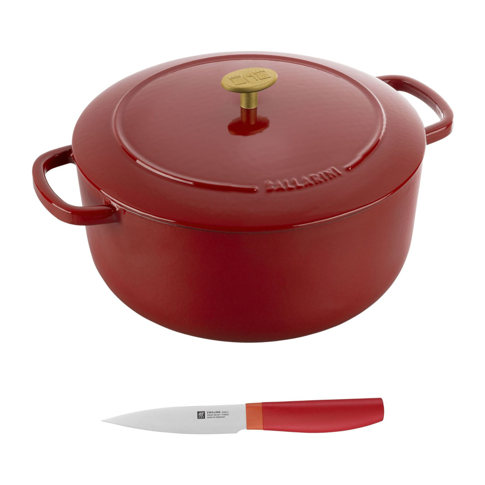 Cocotte 28 cm, Fonte + Couteau d'office Now S 10 cm, Rouge