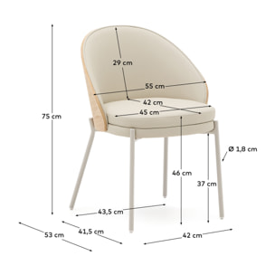 Kave Home - Sedia Eamy di pelle sintetica beige, impiallacciatura in frassino con finitura  naturale e