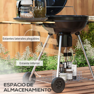 Barbacoa de Carbón Barbacoa Portátil con 2 Ruedas Estantes Plegables Termómetro y Parrilla Metálica para Pícnic Camping 117x68x91 cm Negro