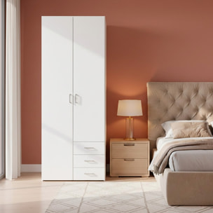 Armadio Con 2 Ante e 3 Cassetti Armadietto Multiuso Design Moderno Salvaspazio Vano Con Barra Appendiabiti E Ripiani 77.6 x 49.5 x 200.4 Cm Bianco