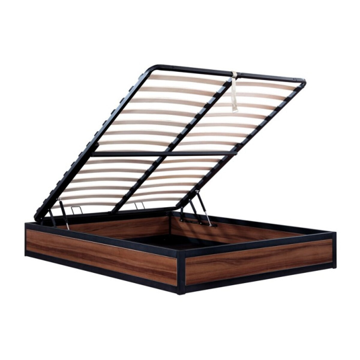 Ensemble lit coffre & matelas | Mémoire de forme, gel frais et mousse HD| Espace de Stockage jusqu'à 900 L | Robuste et Large Angle d’Ouverture | Bois et métal | Bois foncé
