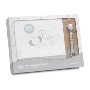 Triptico Cuna Coralina Oso Elefante Globos +Broche Bco/Gris