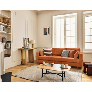 Anna - canapé droit 3 places convertible avec poche en velours texturé - Rouille