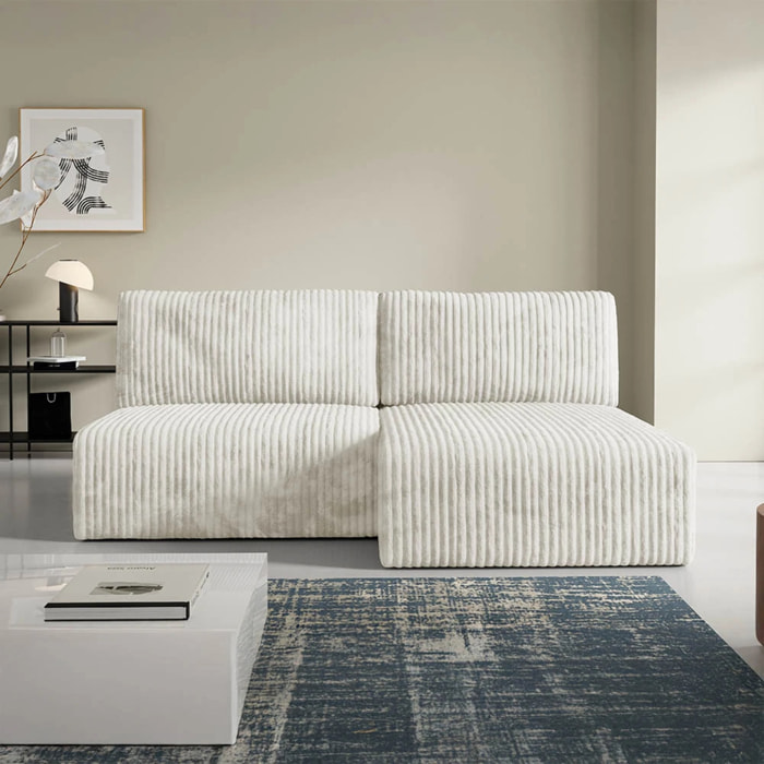 ELIOR - Canapé d'angle convertible et modulable 4 places en côtelé beige
