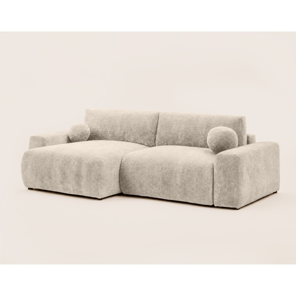 Constance - Canapé d'angle réversible 4 places convertible avec coffre en velours relief - Beige