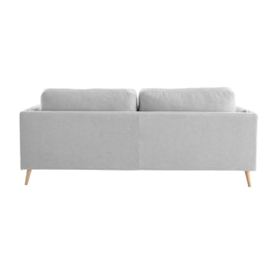 Canapé scandinave 3 places en tissu gris clair et bois clair VOGUE