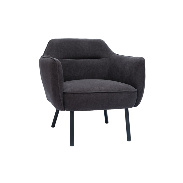 Fauteuil design en tissu effet velours gris foncé et métal noir LAURENS