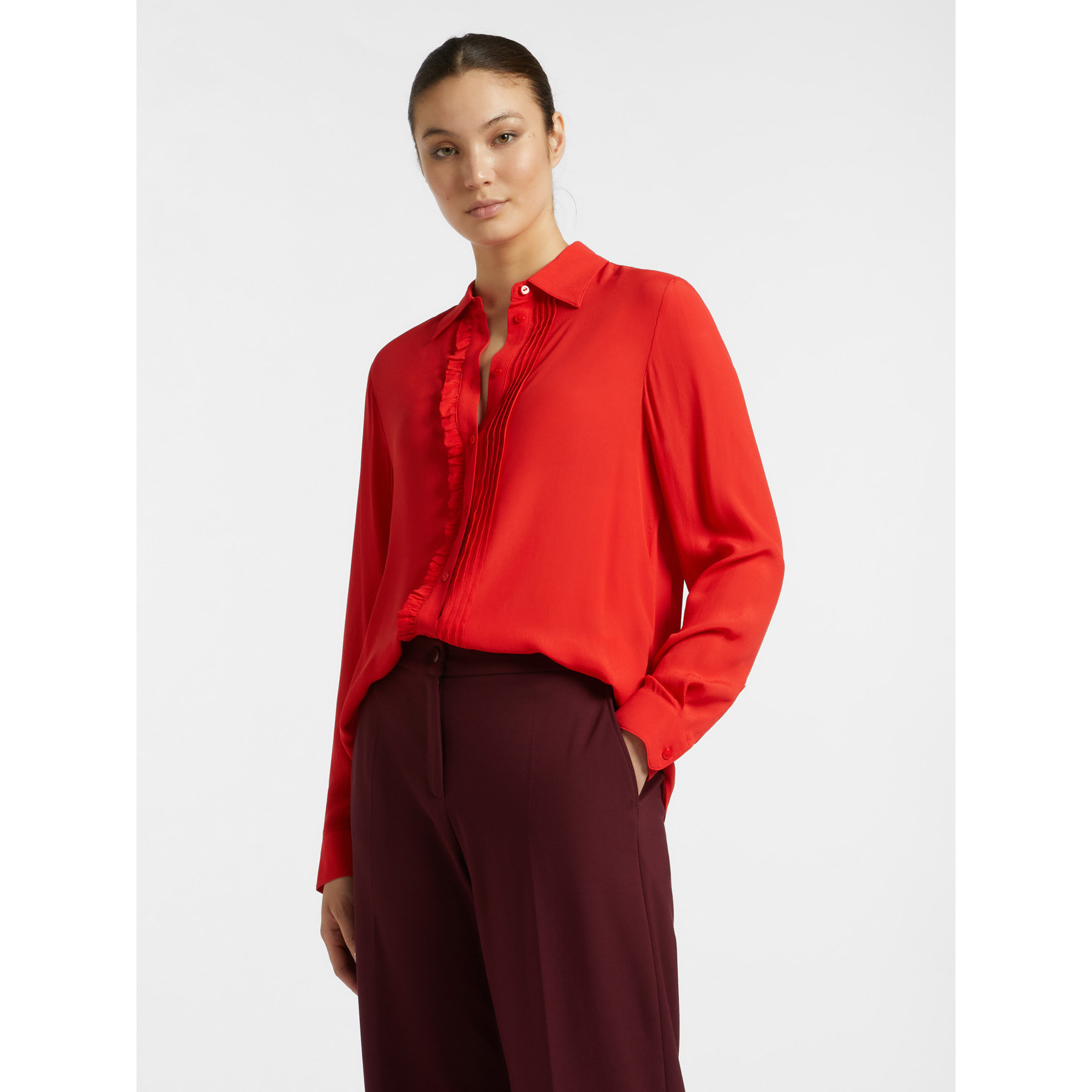 Elena Mirò - Camicia con bordo arricciato - Rosso