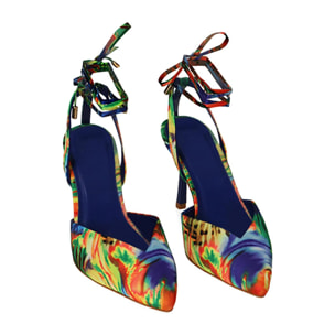 Décolleté slingback blu multicolor, tacco 8,5 cm