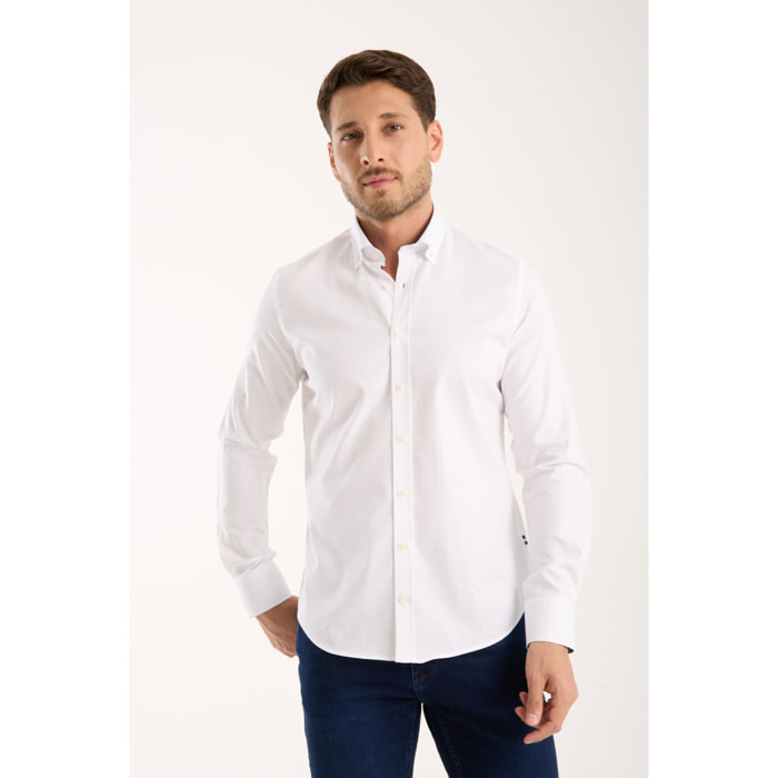 camicia uomo 1 bottone button down slim Armaturato Fantasia Bianco e Bianco