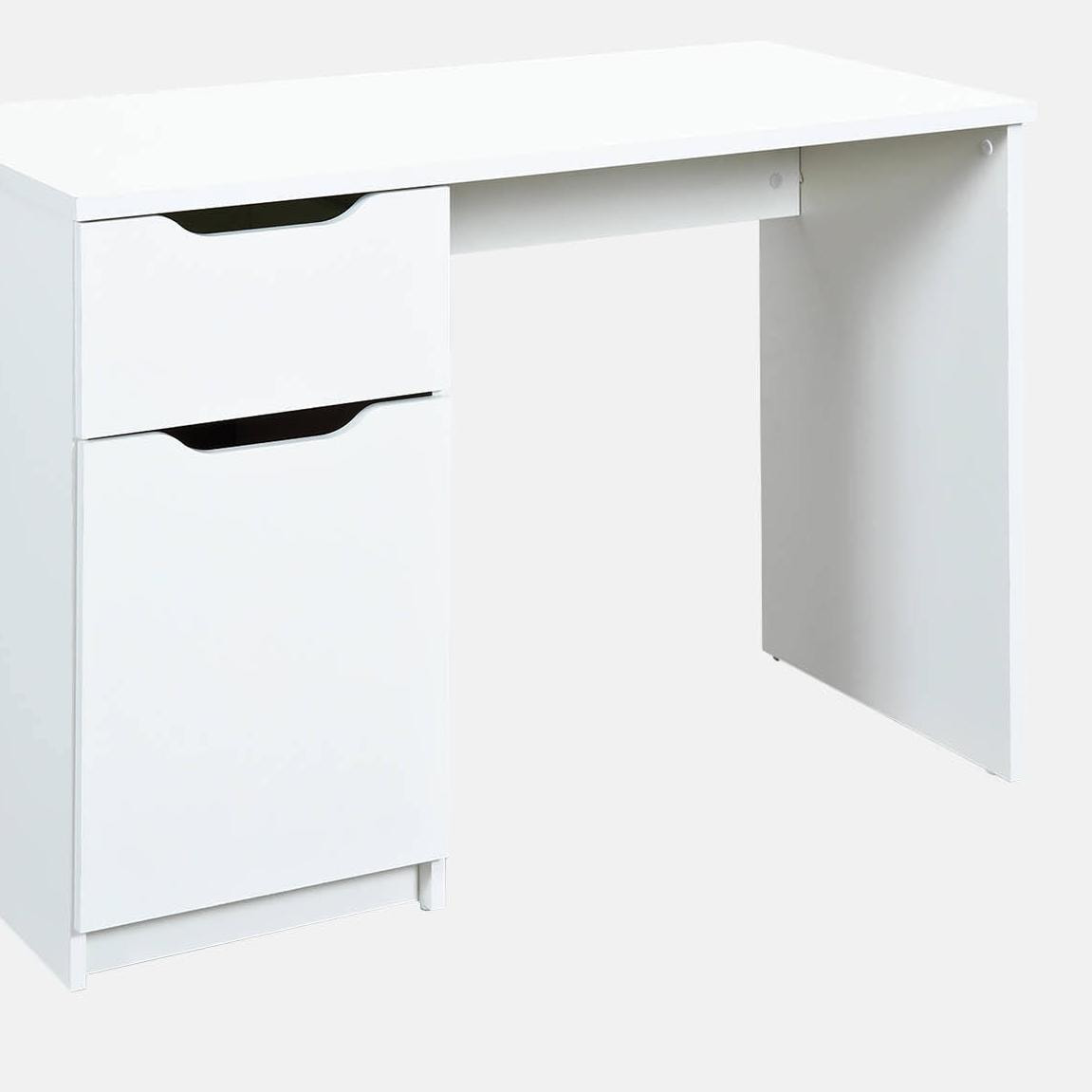 Scrivania con cassetto e anta laterale, colore bianco, cm 115 x 76 x 55.