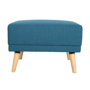 Pouf repose-pieds scandinave en tissu bleu canard et bois clair ULLA