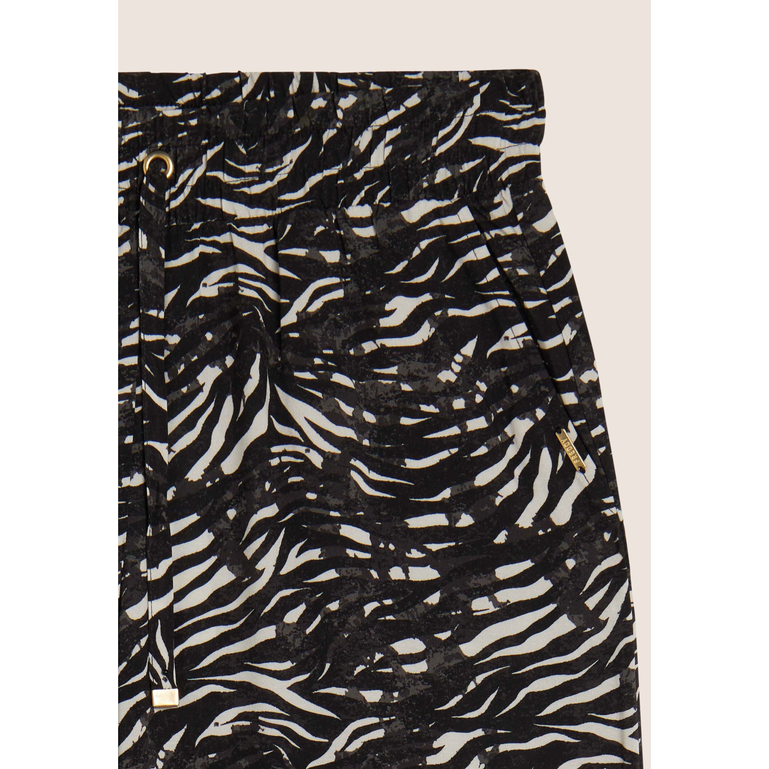 Pantaloni comfort in viscosa animalier con gamba ampia