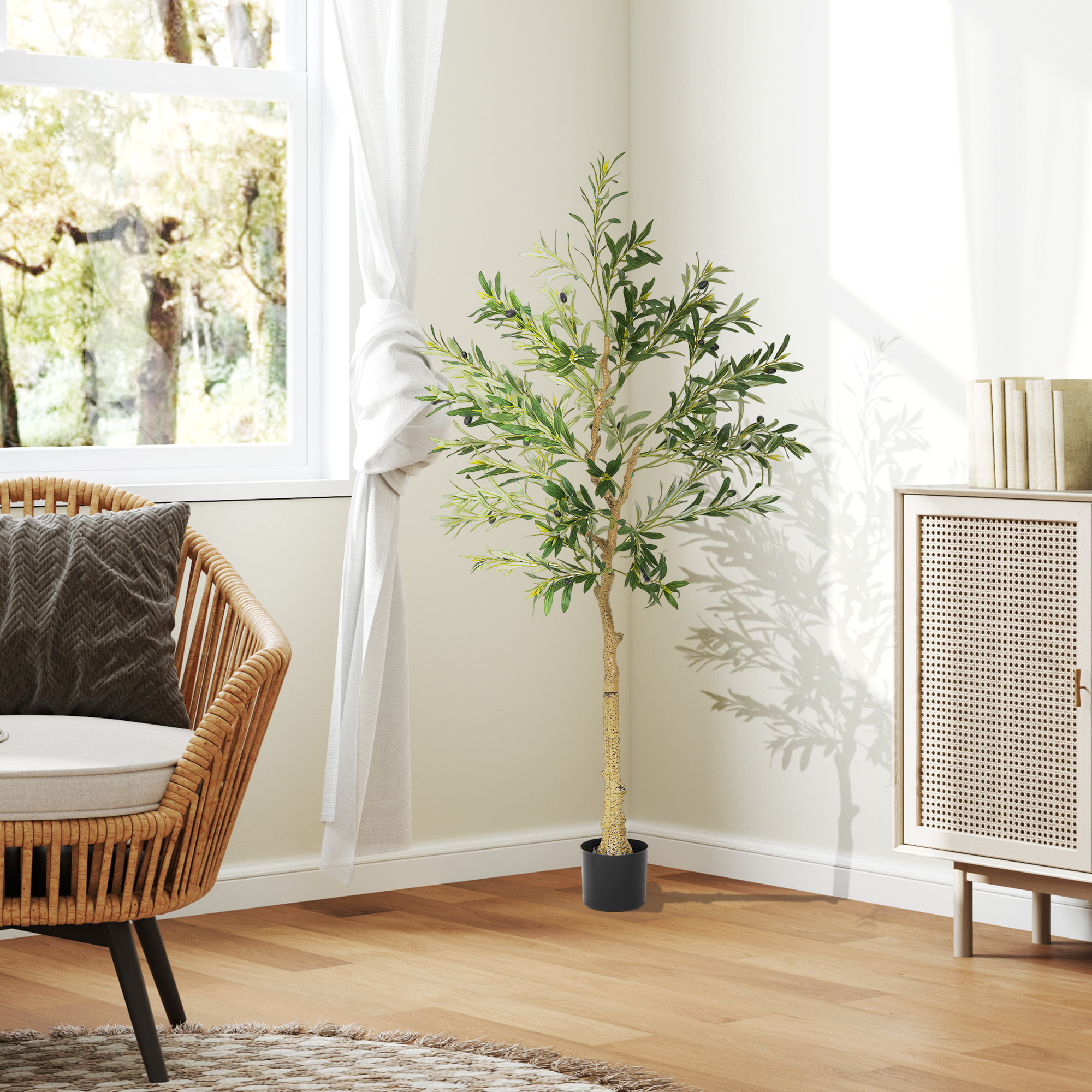 Planta Artificial Decorativa Grande 150 cm Olivo Artificial Árbol Sintético de Interior con 32 Aceitunas Decoración para Hogar Oficina Balcón Dormitorio Verde
