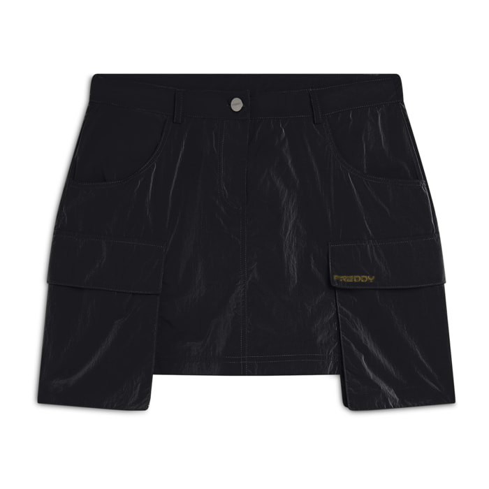 Gonna corta in nylon navetta con tasconi