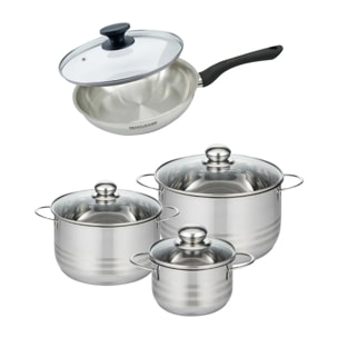 Set de 1 poêle 24 cm en inox et couvercle, 3 faitouts inox 16, 20 et 24 cm Fackelmann Geneva