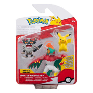 Pokémon Battle Figure Set Pikachu, Perrserker e Hawlucha 5 Cm Jazwares