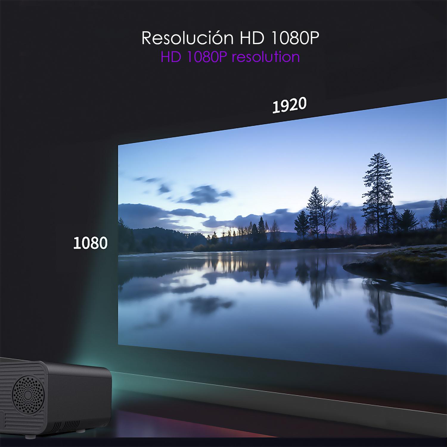 Videoproiettore LED W80 con Wifi e Android 6.0 integrato. Full HD1080P, supporta 4K. Da 27 a 200 pollici, luminosità 8000 lm, altoparlante integrato.