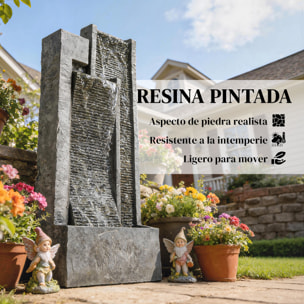 Fuente de Agua Decorativa con Iluminación LED y Maceta, Fuente de Jardín Exteror en Cascada de 3 Niveles, con Bomba, Resistente a la intemperie, para Jardín, Patio, 38x19x101 cm, Gris Oscuro