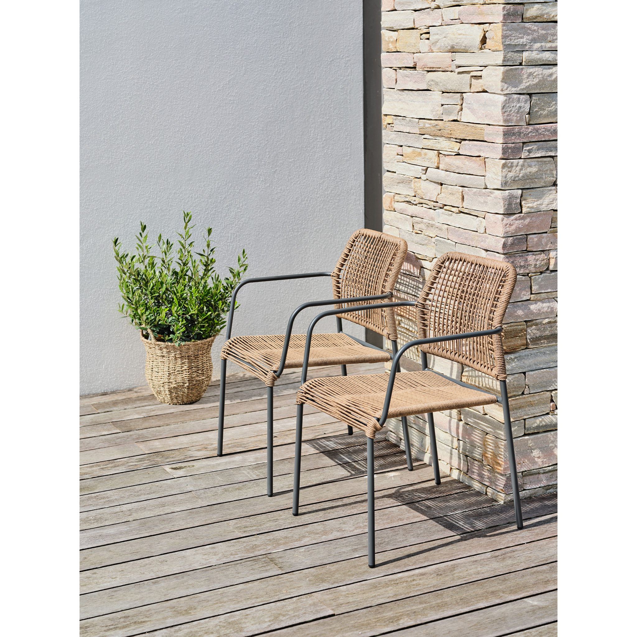 MARCEAU - Lot de 2 fauteuils de jardin en corde et acier gris anthracite