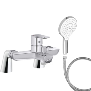 Mitigeur baignoire July+ + pommeau de douche Metro signature + flexible de douche métal + colonnettes