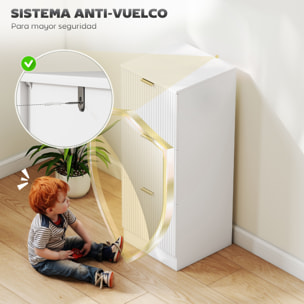 Cajonera de Oficina con 3 Cajones Cajonera de Escritorio con Frentes Acanalados Mueble Archivador para Tamaño A4 o Carta para Estudio 40x40x101 cm Blanco