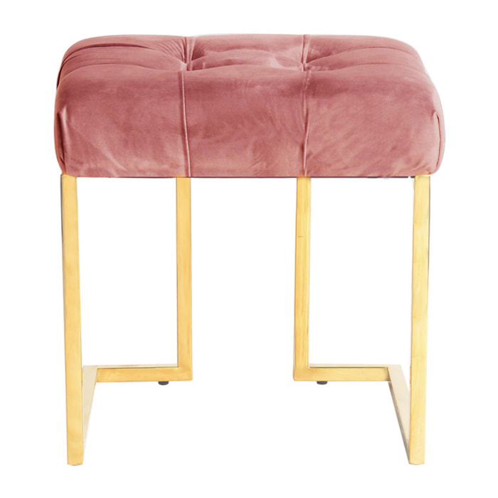 Pouf quadrato Rarity in velluto rosa antico e acciaio oro