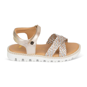 Sandalia Sport Piel Natural. Velcro/Trenza