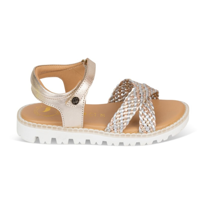 Sandalia Sport Piel Natural. Velcro/Trenza