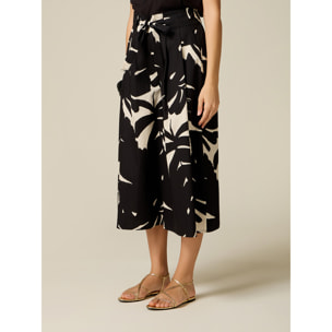Oltre - Gonna pantalone in popeline fantasia - Nero