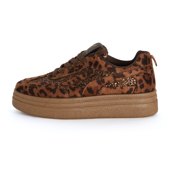 Sneakers Donna Platform in Tessuto Animalier con Glitter
