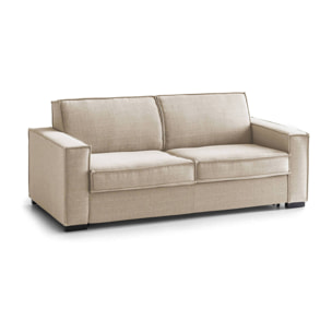 Divano letto 2 posti Amapola, Sofà Soggiorno con apertura girevole, Tessuto imbottito, Braccioli standard, 100% Made in Italy, Cm 200x95h90, Beige