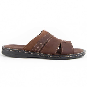 Sandalia De Piel - Marron - Altura: