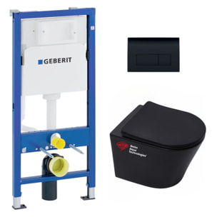 Pack WC Bati-support Geberit Duofix + WC sans bride SAT Infinitio Noir mat + Abattant frein de chute + Plaque Delta 50 Noire mat