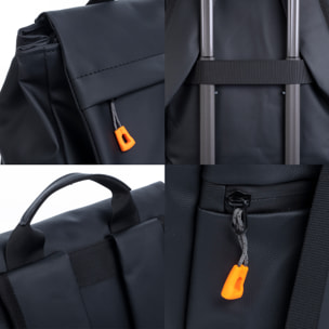 Mochila multi compartimento, porta Laptop 15,6". Capa impermeable. Adaptable a Trolley. Toma USB externa oculta. Repelente al agua.