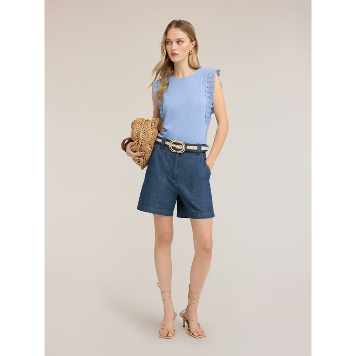 Motivi - Shorts a vita alta in denim - Blu