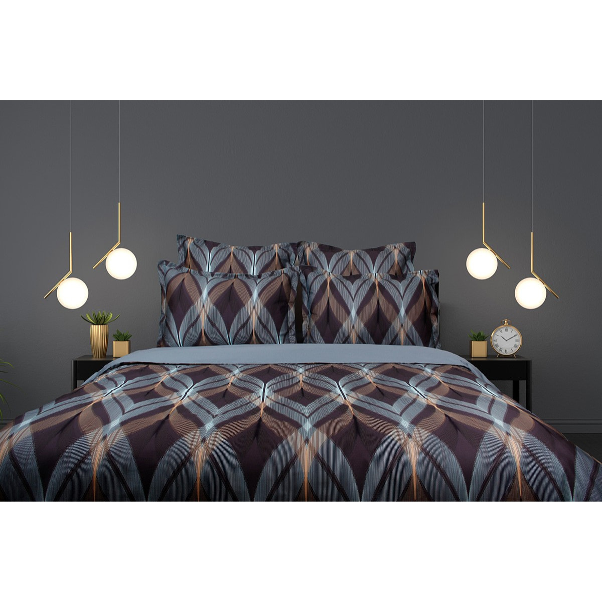 Parure housse de couette 240x220 cm et 2 taies d'oreiller 63x63cm satin de coton imprimé