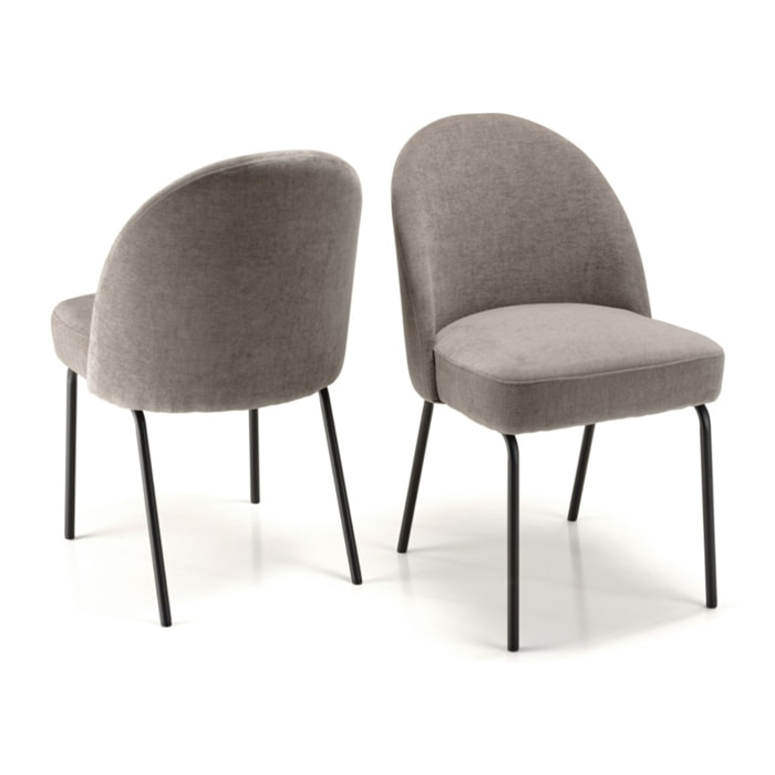 ULYSSE - Lot de 2 chaises tissu couleur lin pieds acier noir