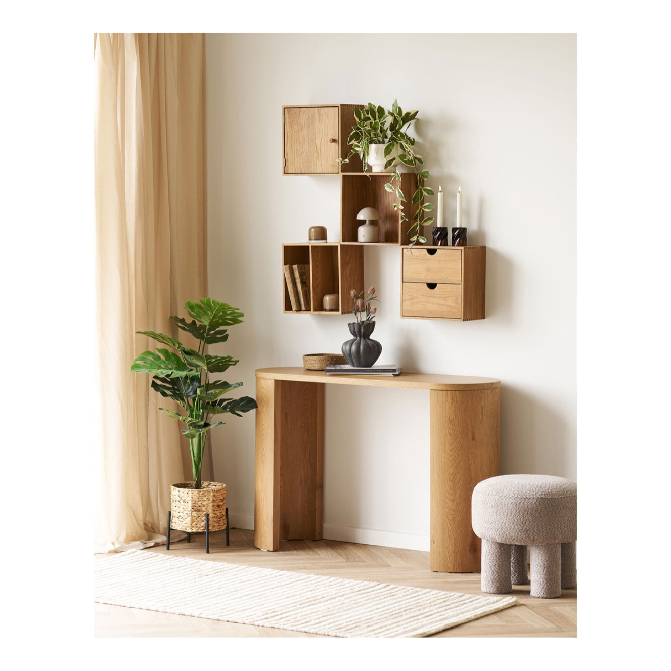 Mensola da parete con sportello Townsville in rovere massiccio 30x18x30 cm