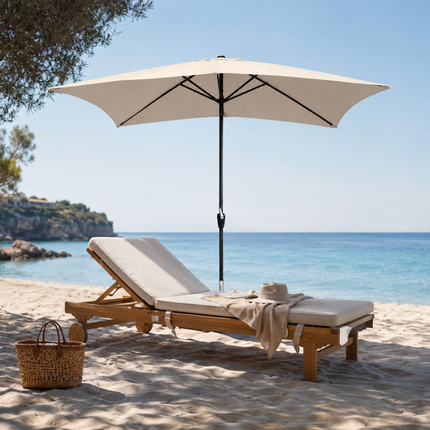 Ombrellone Rettangolare 3x2 M Da Giardino Parasole Per Balcone Con Air Vent Apertura A Manovella Anti UV Idrorepellente Mare Spiaggia Piscina Beige